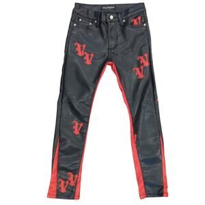 Boy's Faux Leather Valabasas Pants Black & Red Sz 8 8t V-Play